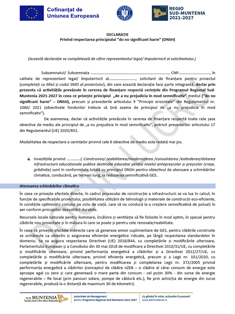 Declaratie DNSH - Gradinite - Crese | PDF