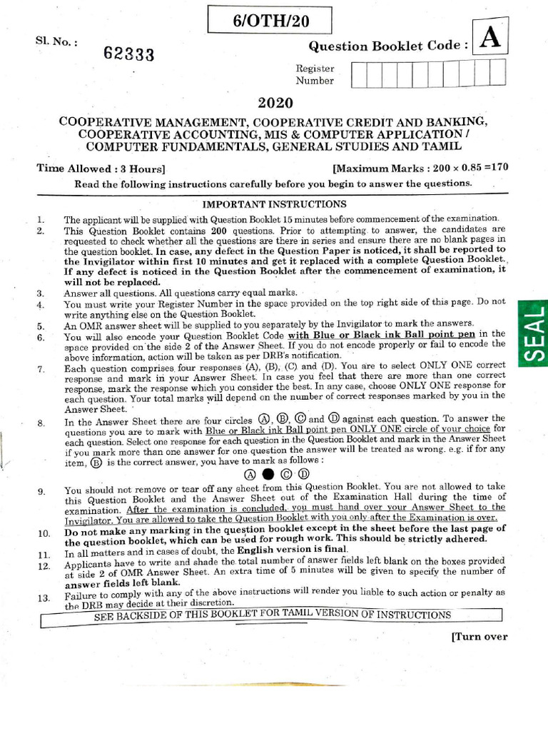 BANK Previous Year Question Paper 2 | PDF | Science & Mathematics