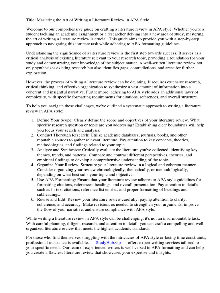 How To Write Literature Review Apa Style PDF Apa Style Citation