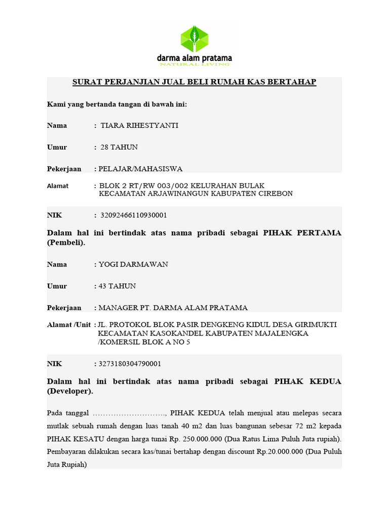 Perjanjian Jual Beli Rumah Bertahap | PDF | Hukum