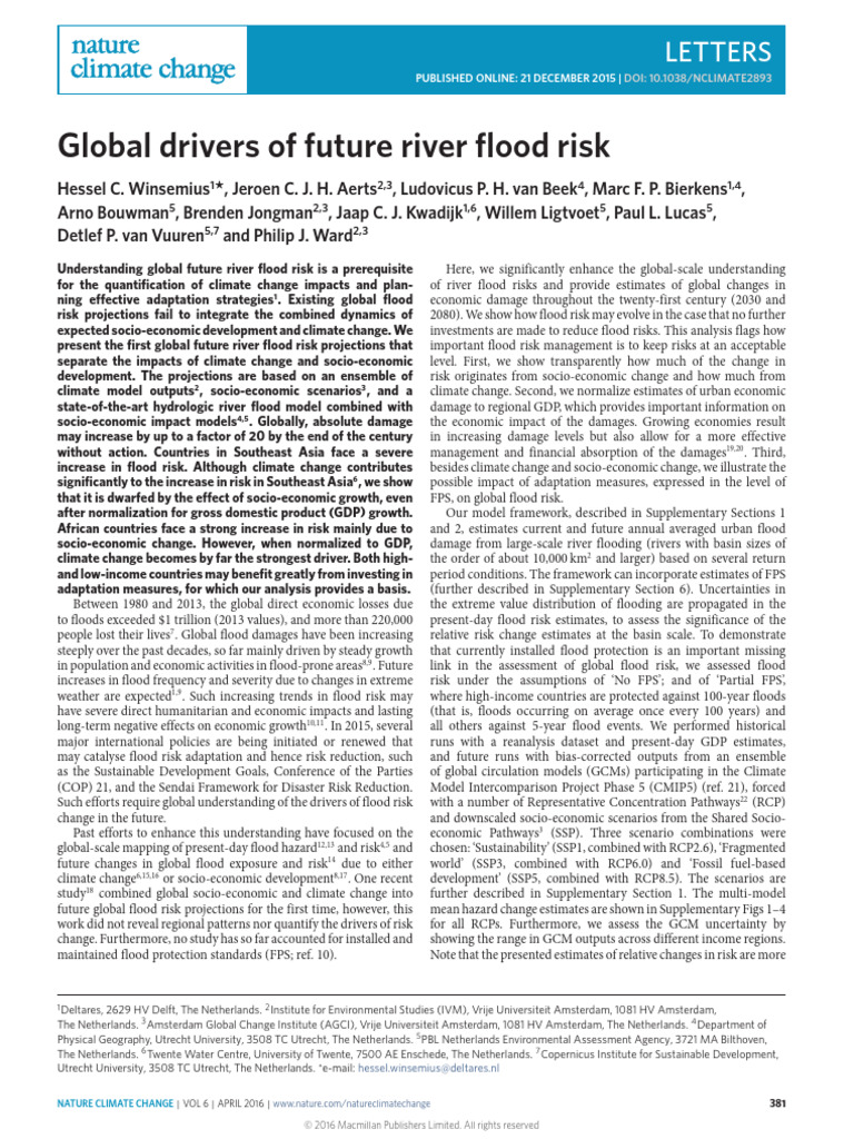 Global Drivers of Future River Flood Risk | PDF | Flood | Gross ...