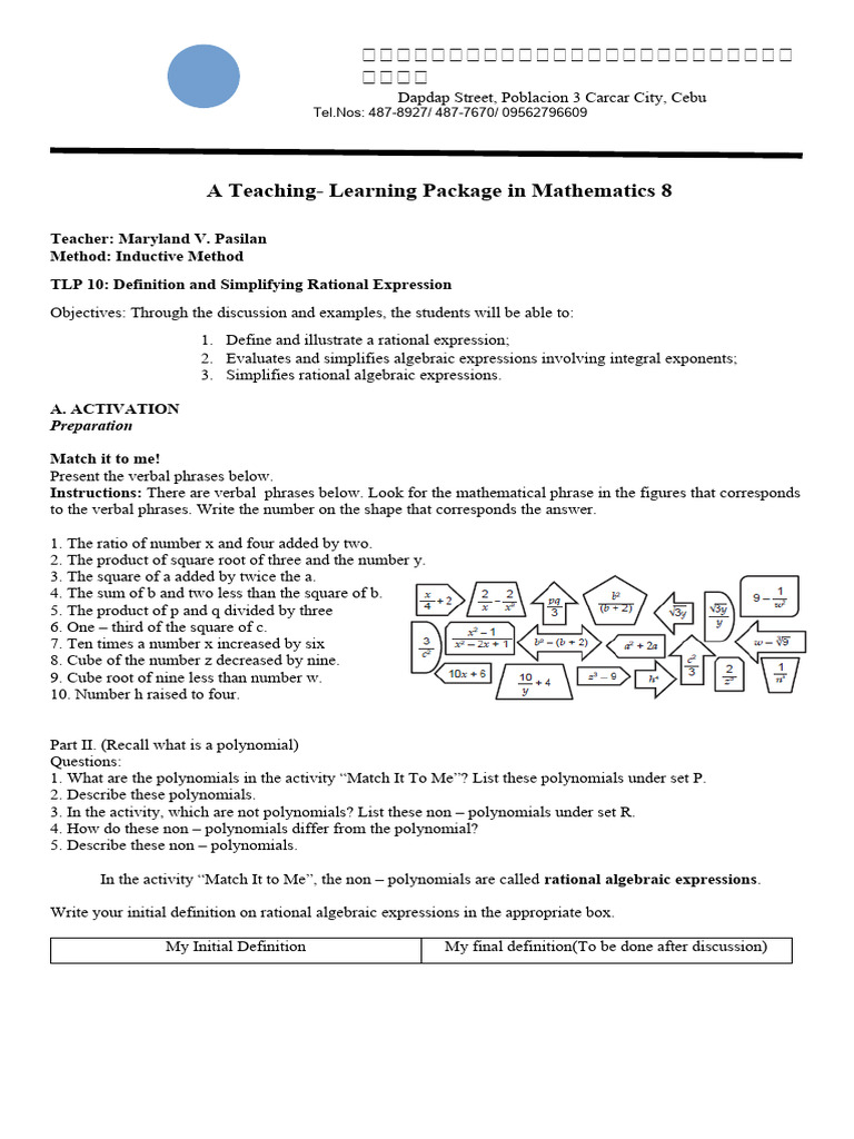 TLP 10 Definition and Simplifying Rational Expression | Download Free ...