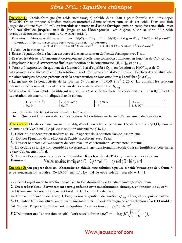 Corrigé des exercices de chimie | PDF | Équilibre chimique ...