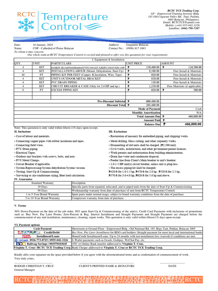 Daikin Skyair 4.0 HP 3TR Floor-Standing Inverter | PDF | Payments | Banks