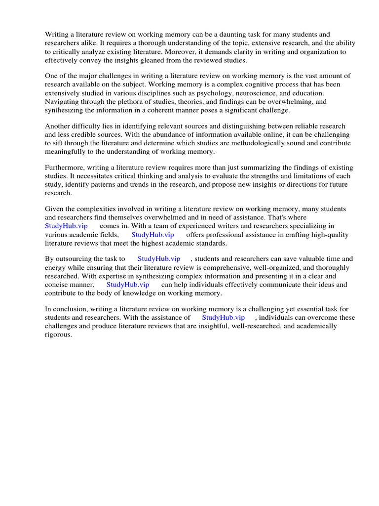 Literature Review On Working Memory | PDF