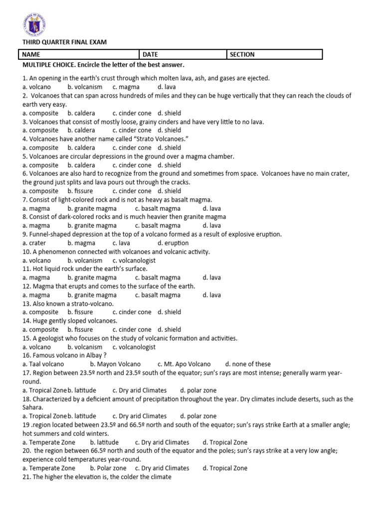 Volcano Test Pdf Volcano Lava