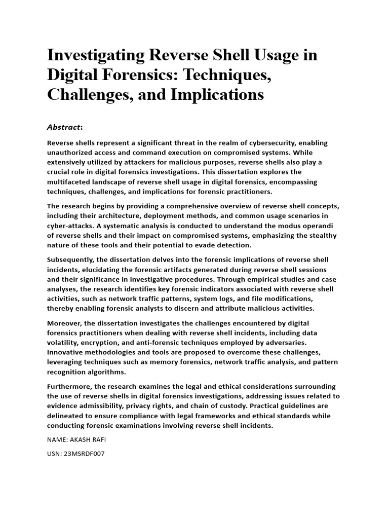 Investigating Reverse Shell Usage in Digital Forensics | PDF