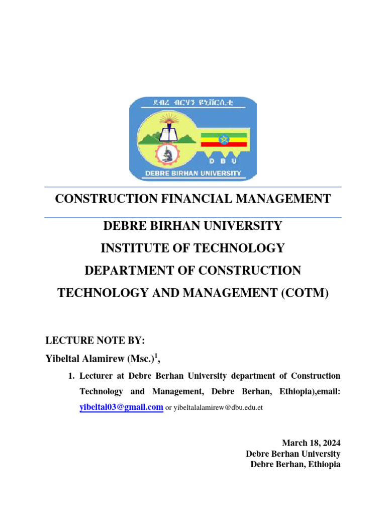 Construction Financial Management Lecture Note Pdf Partnership
