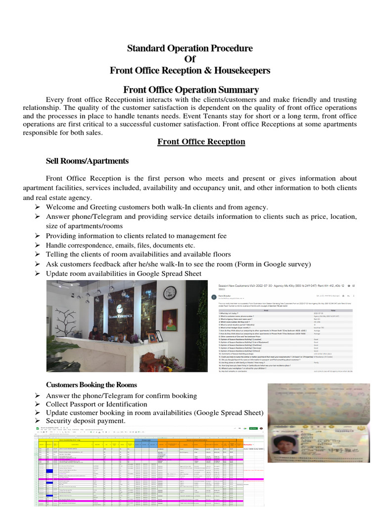 Sop reception housekeeper pdf