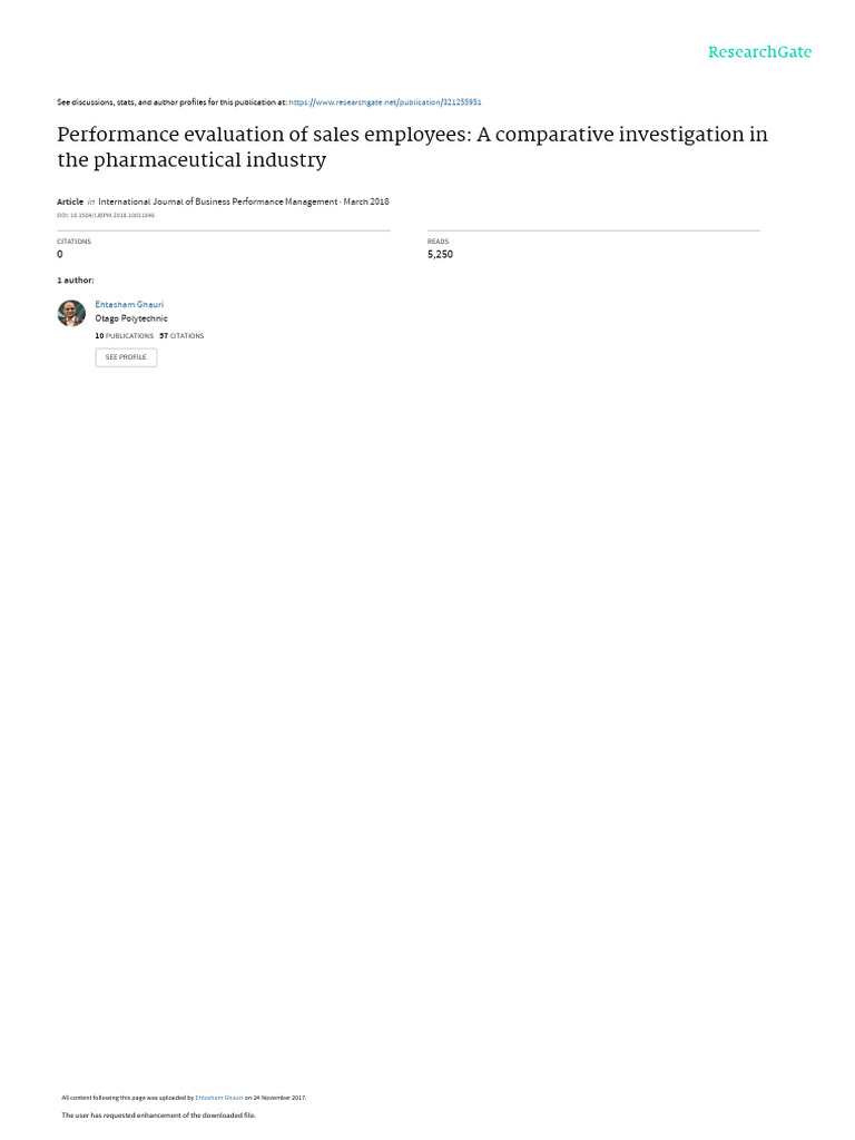 Performance Evaluation of Sales Employees: A Comparative Investigation ...