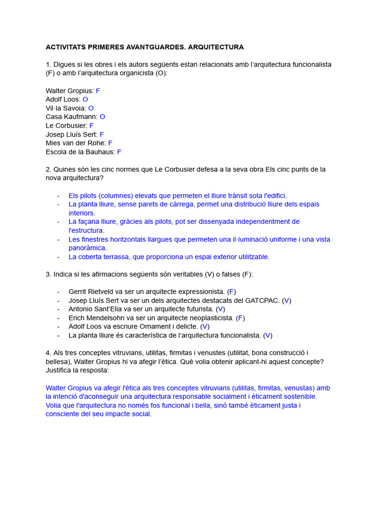 Activitats Primeres Avantguardes. Arquitectura | PDF