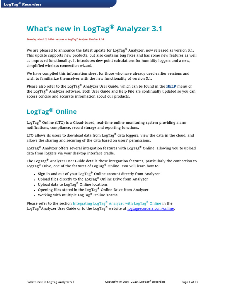 Whats New in LogTag Analyzer 3.1-9 | PDF | File Transfer Protocol ...