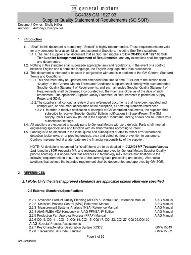 CG4338 GM 1927 03 Supplier Quality Statement of Requirements Rev 19 0 PDF