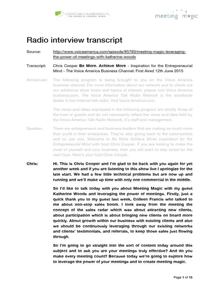 Formatted TranscriptKatherineWoodsChrisCooperShow | PDF
