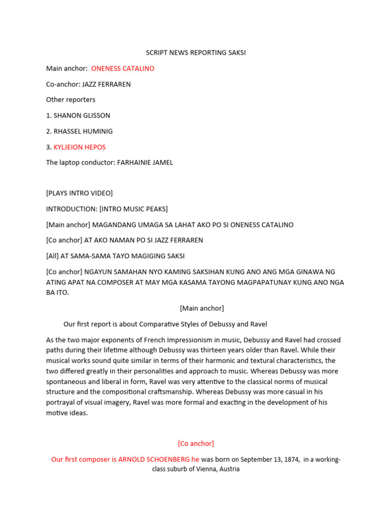 Script News Reporting Saksi | PDF | Concerto | Orchestras