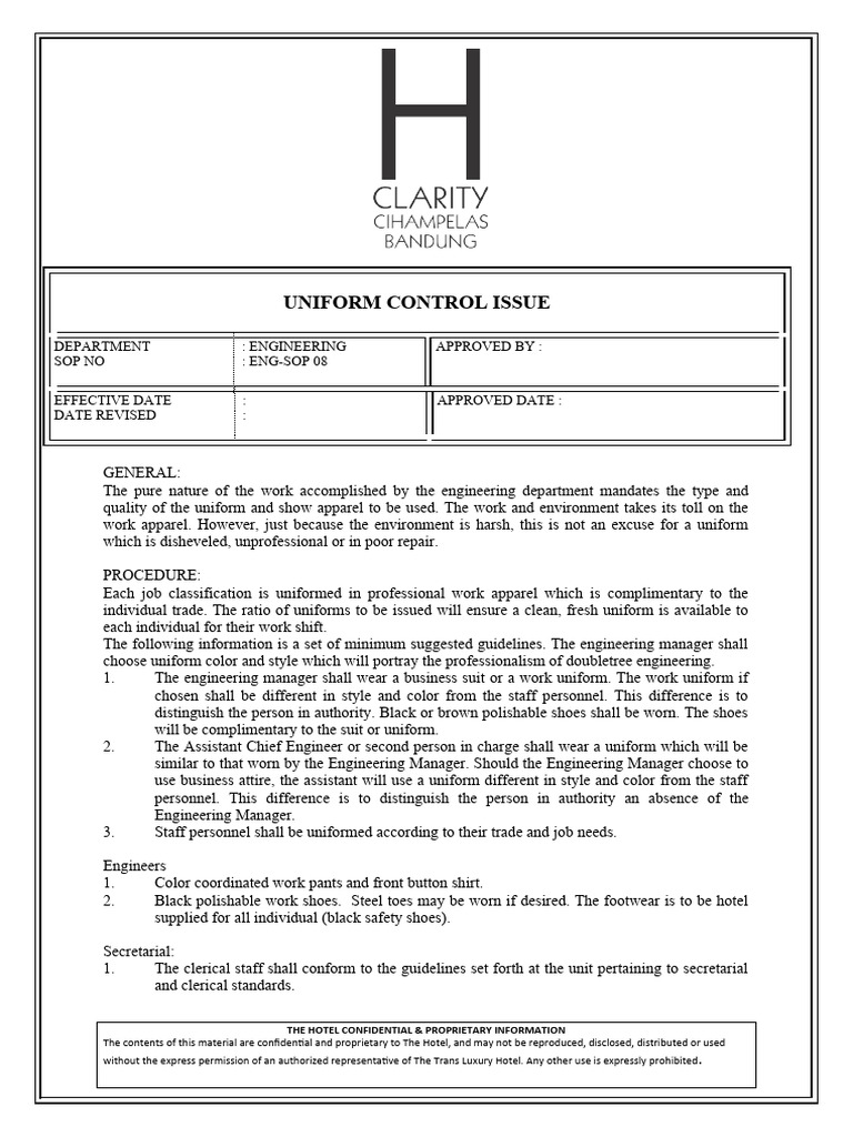 ENG - SOP 08 Uniform Control Issue | PDF | Clothing | Fashion