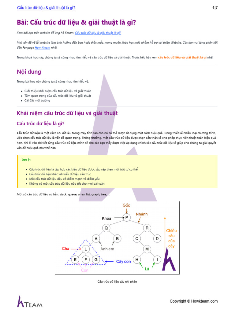 HOWKTEAM.VN - Cấu trúc dữ liệu & giải thuật là gì - | PDF