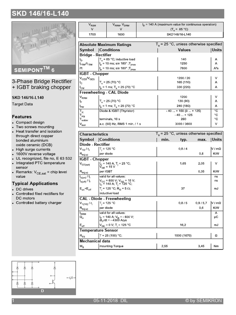 SKD 146/16-L140 Rectifier & Chopper Data | PDF | Diode | Rectifier