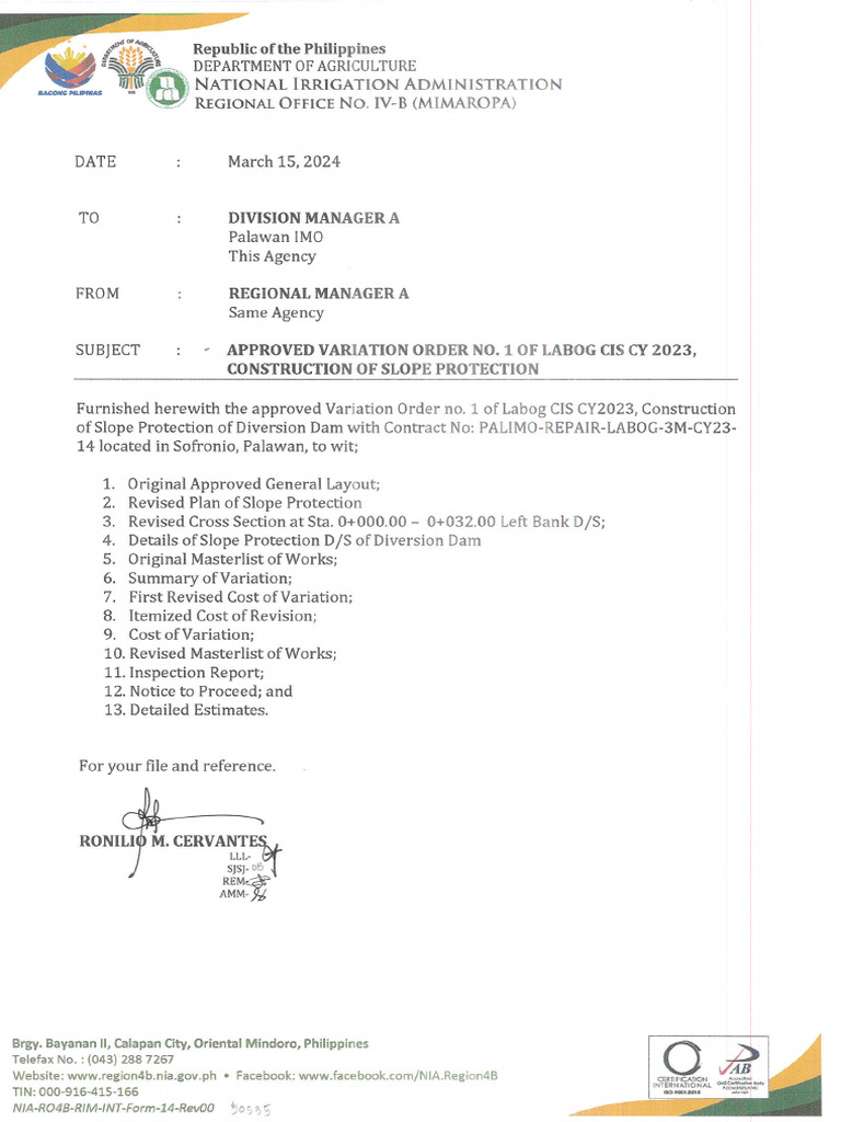 Transmittal - Approved Variation Order No.1 of Labog Cis Cy 2023 ...