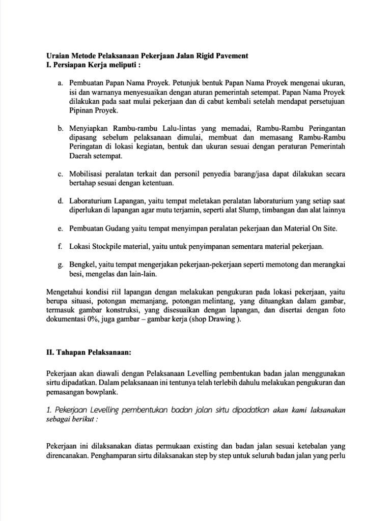 Metode Pelaksanaan Jalan Rigid Pavement | PDF | Griya & Taman