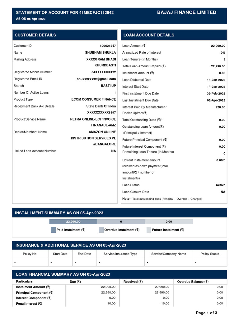 Statement of Account - 12 - 23 - 47 | PDF | Interest | Loans