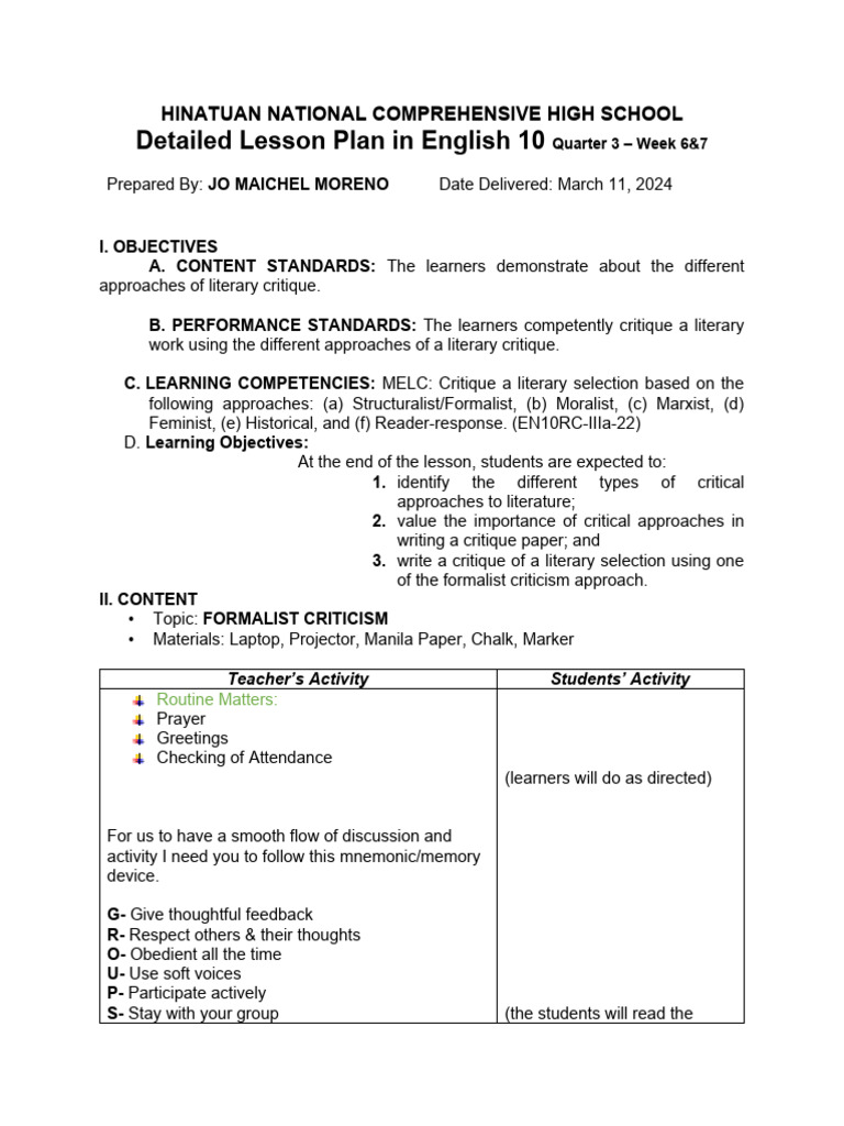 Formalist Critique of Romeo and Juliet | PDF | Characters In Romeo And  Juliet | Romeo And Juliet