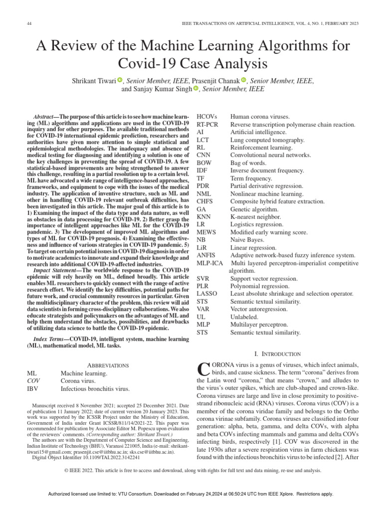 Machine Learning for COVID-19 Analysis | PDF | Machine Learning ...