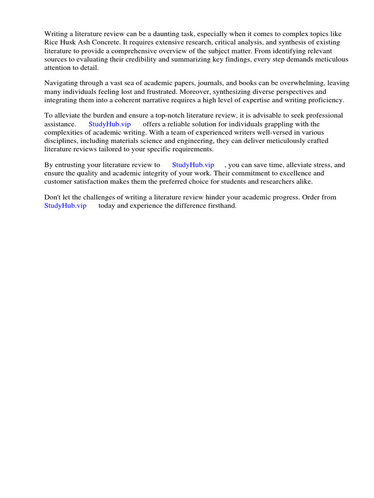 Rice Husk Ash Concrete Literature Review PDF Concrete Cement