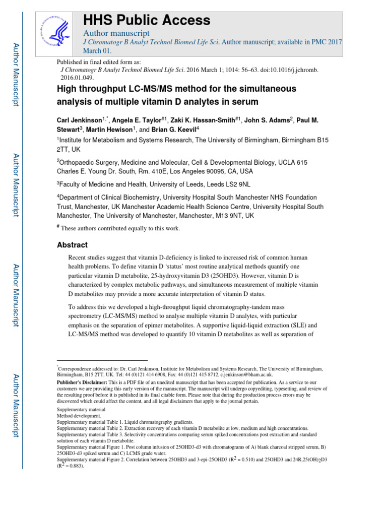 High Throughput LC-MS/MS Method For The Simultaneous Analysis of ...