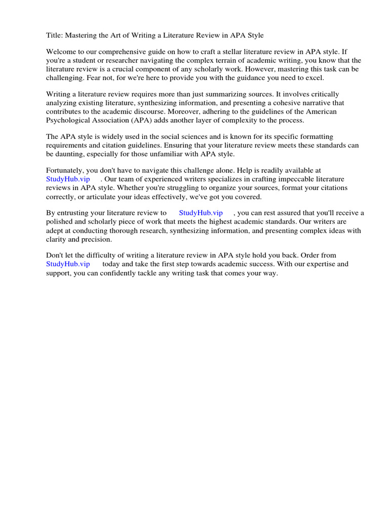 How To Write Literature Review Apa PDF