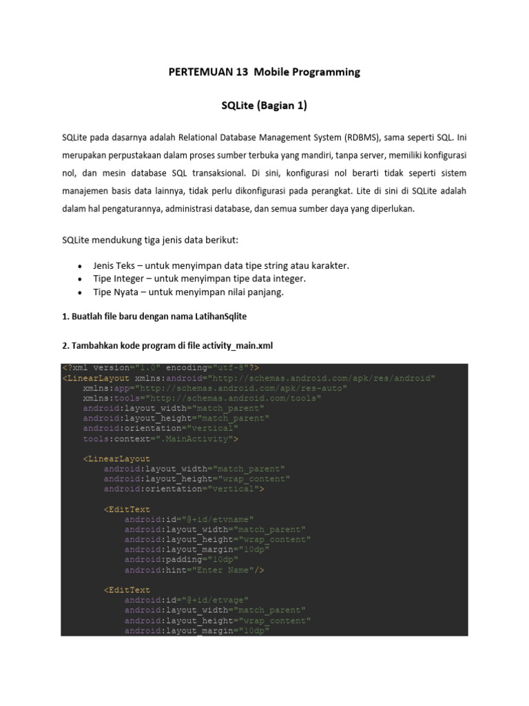 Panduan SQLite untuk Mobile Programming | PDF