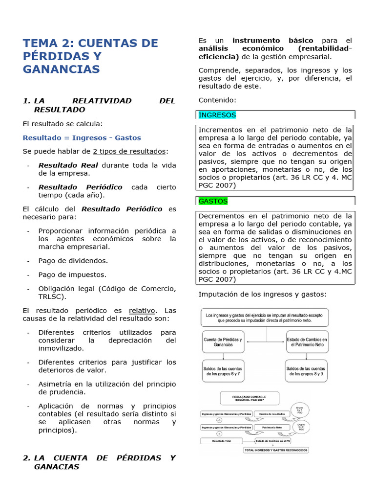 Tema 2 - Cuentas de Pérdidas y Ganancias | PDF | Estado de resultados ...