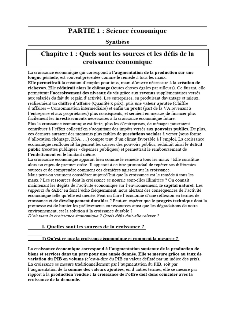 Sources et défis de la croissance économique | PDF | Croissance ...