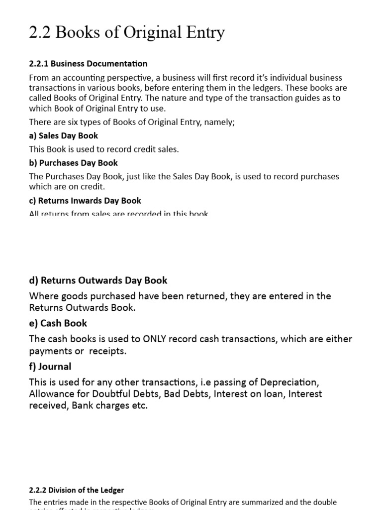 Books of Original Entry - 2.2.1-2.2.2 | PDF | Debits And Credits | Business