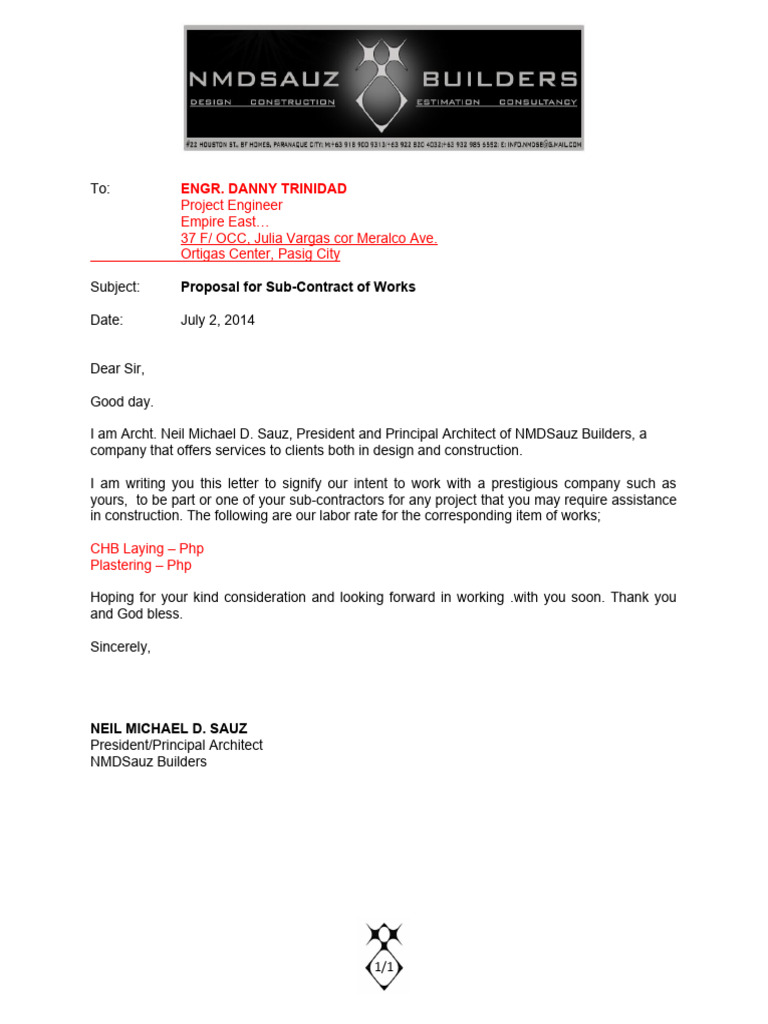 Subcontract Proposal for Empire East | PDF