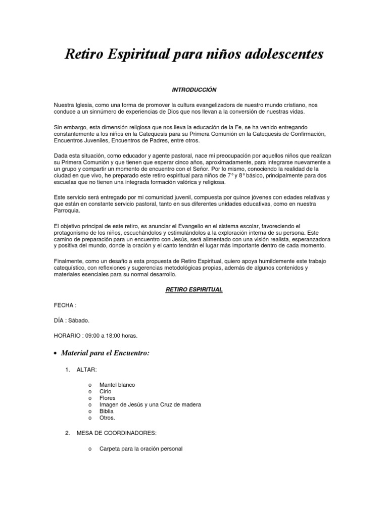 Retiro Espiritual para niños adolescentes