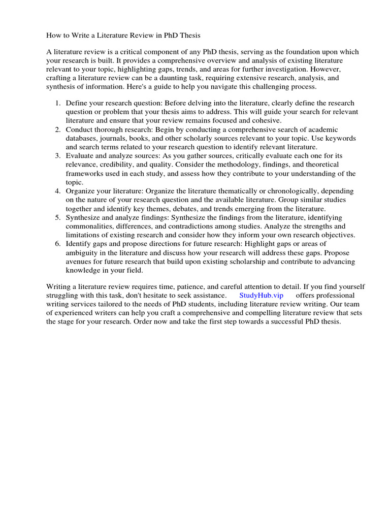 HOW TO WRITE A LITERATURE REVIEW FOR PHD THESIS intelligence overview