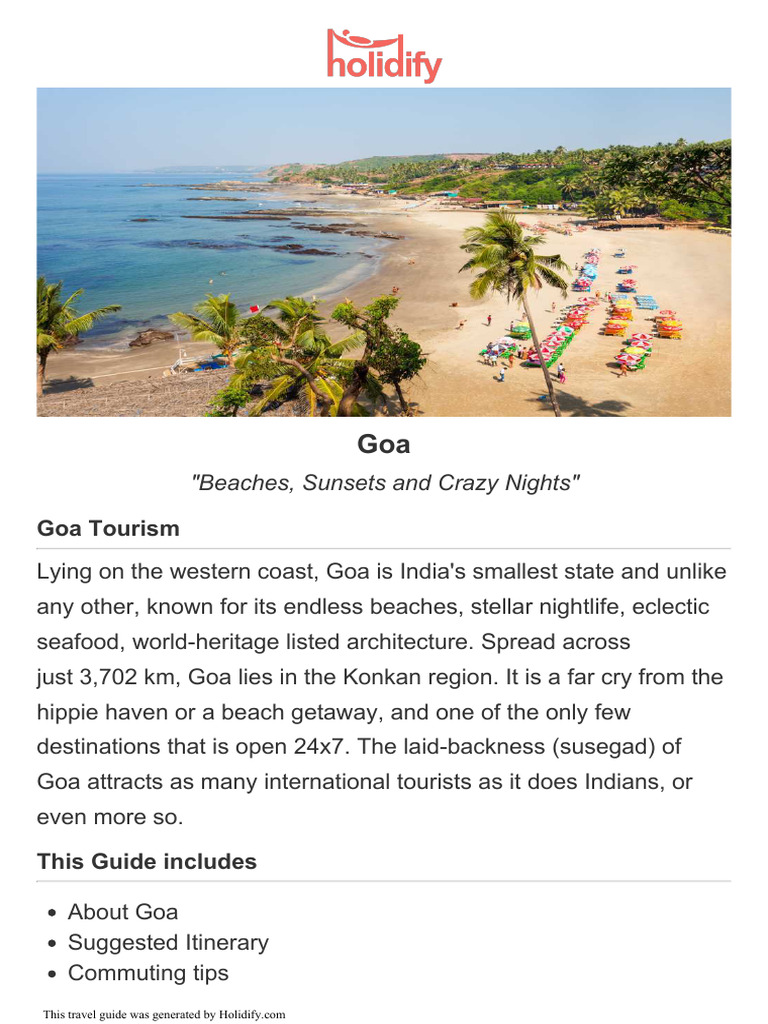 Goa Travel Guide and Itinerary | PDF