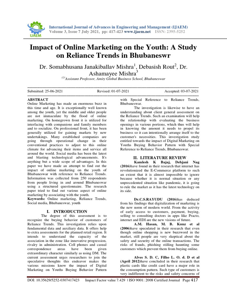 Impact of Online Marketing on Youth | PDF | E Commerce | Consumer Behaviour