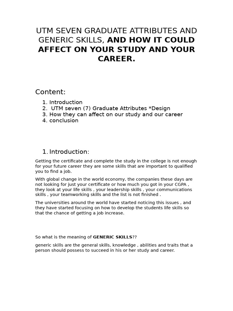 Utm Seven Graduate Attributes and Generic Skills | PDF | Skill | Knowledge