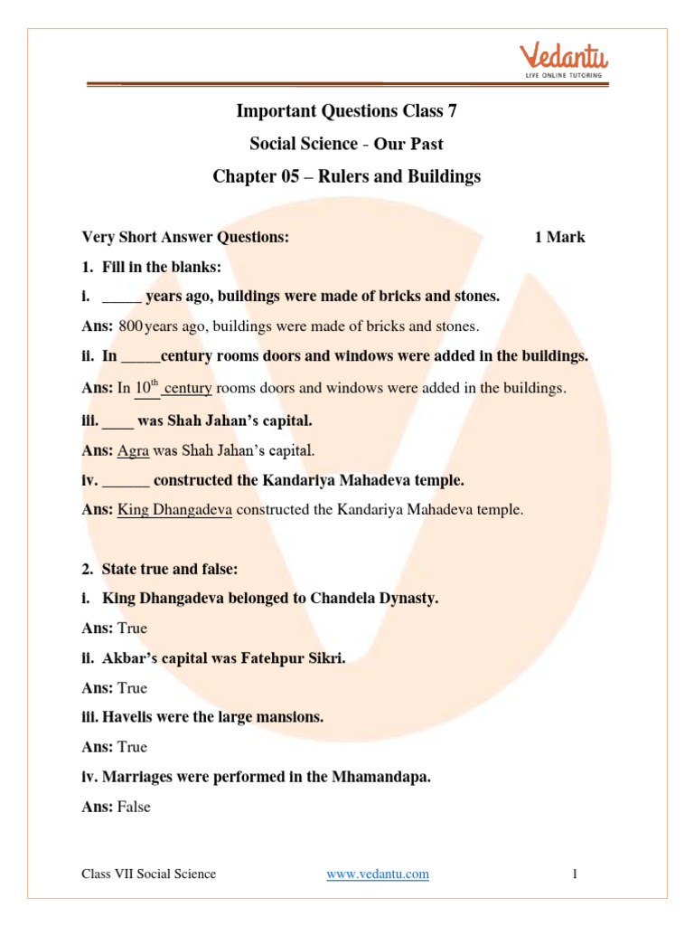 CBSE Class 7 Social Science Our Past 2 Chapter 5 Rulers and Buildings