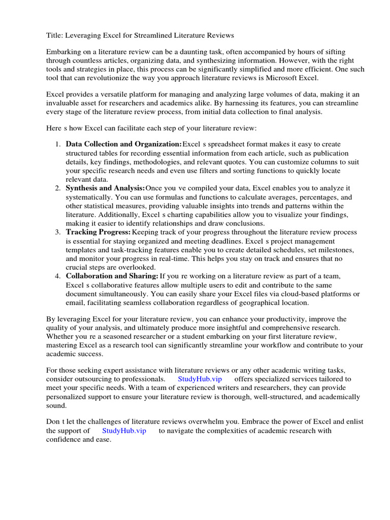 Using Excel For Literature Review PDF