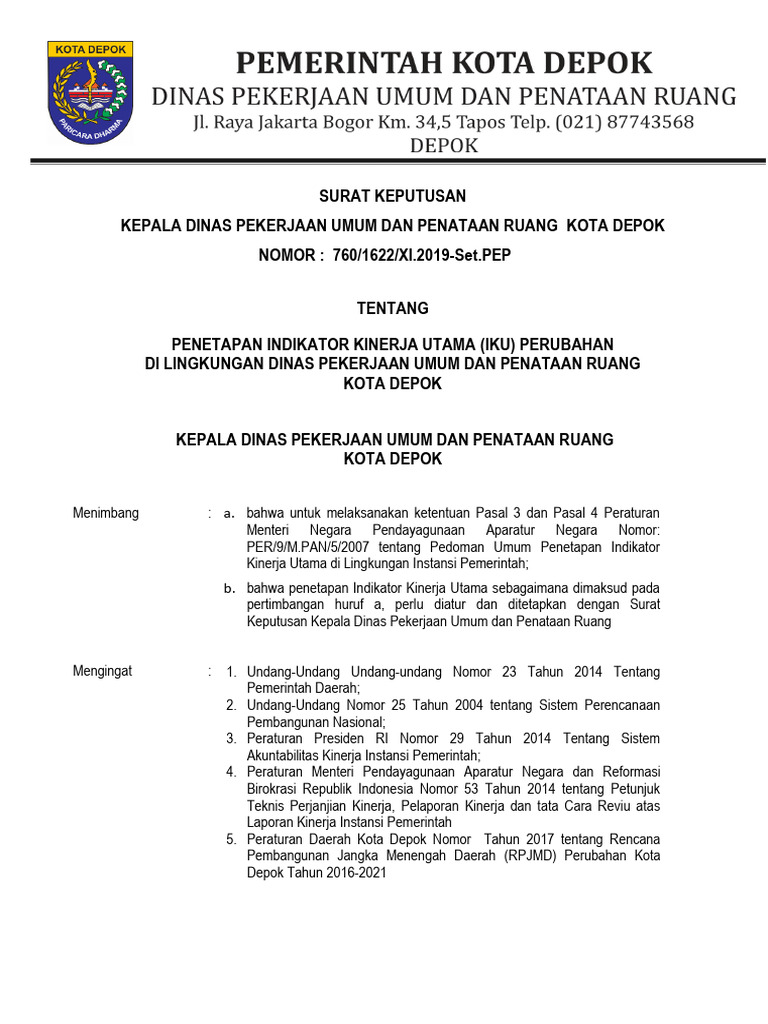 Iku Perubahan Dinas Pupr Depok Pdf Bisnis Pengelolaan Keuangan Uang
