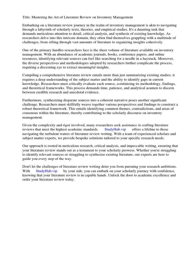 Sample Literature Review On Inventory Management | PDF | Methodology ...