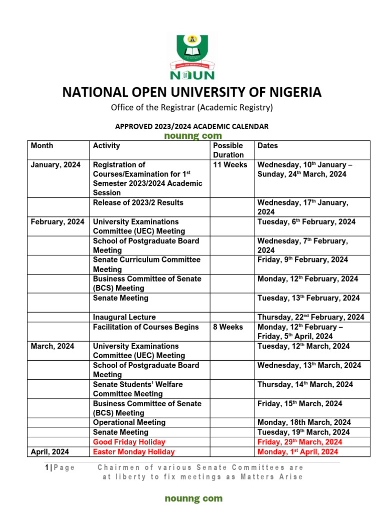 Noun Approved 2023 2024 Academic Calendar PDF Academic Term