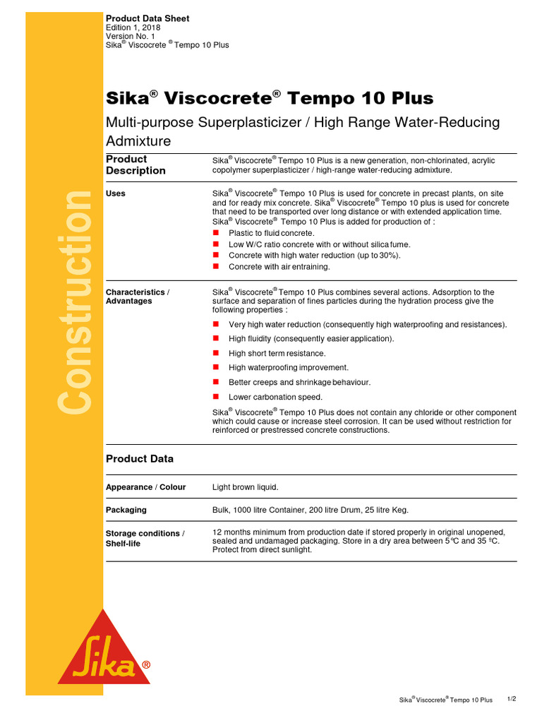 NG NP Sika Viscocrete Tempo 10 Plus | Download Free PDF | Concrete ...