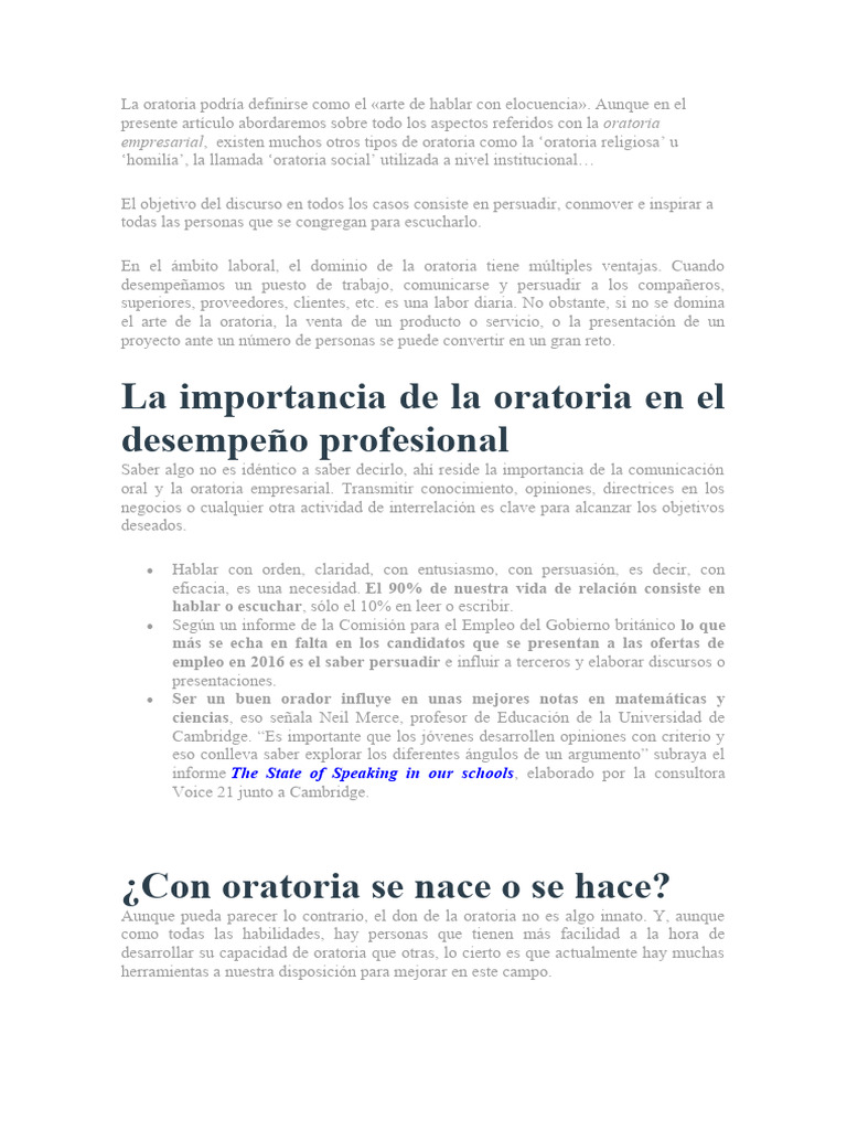 Tip 6 - La Oratoria Podría Definirse Como El | PDF | Hablar en público