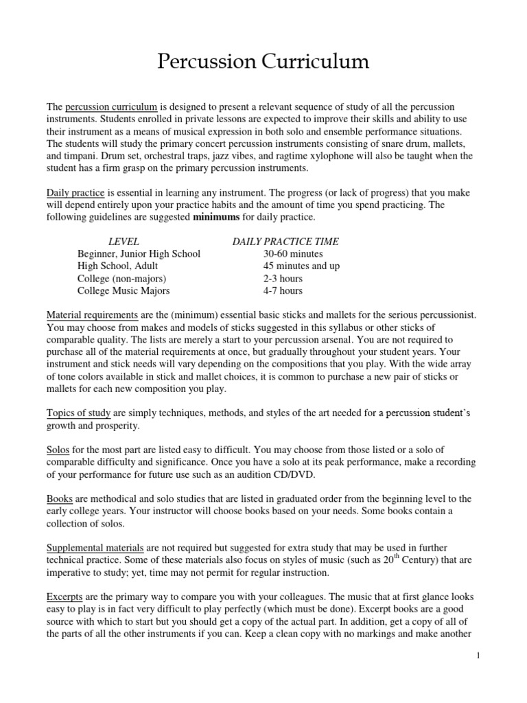 Percussion Curriculum | PDF | Drum Kit | Orchestras