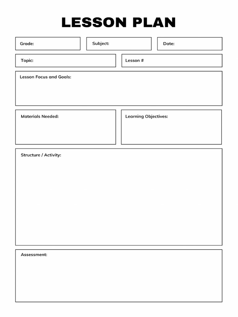 Blank Printfriendly Simple Lesson Plan PDF
