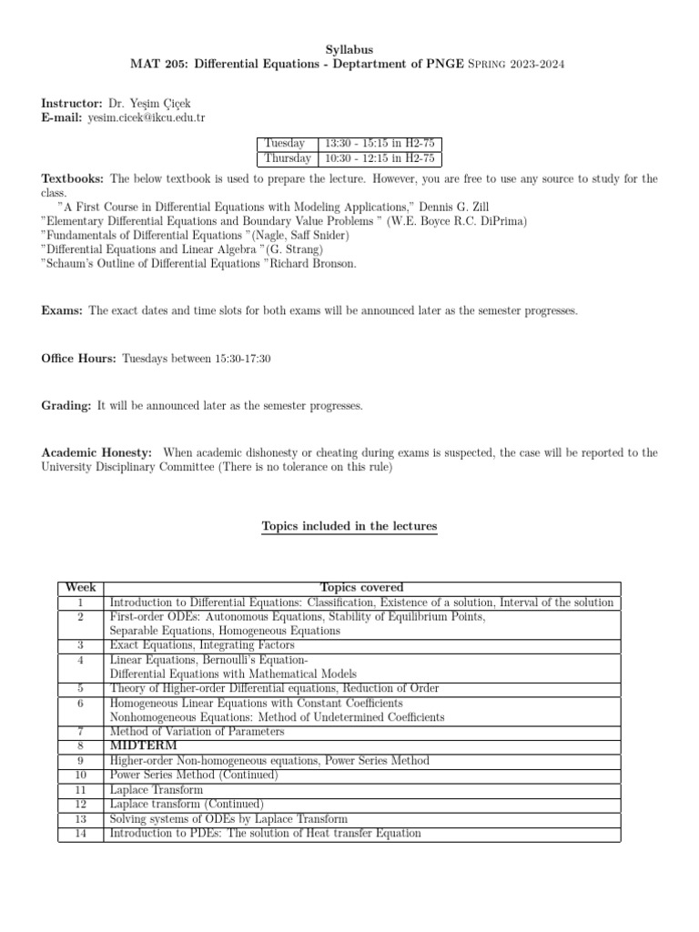 Mat205 Syllabus | PDF
